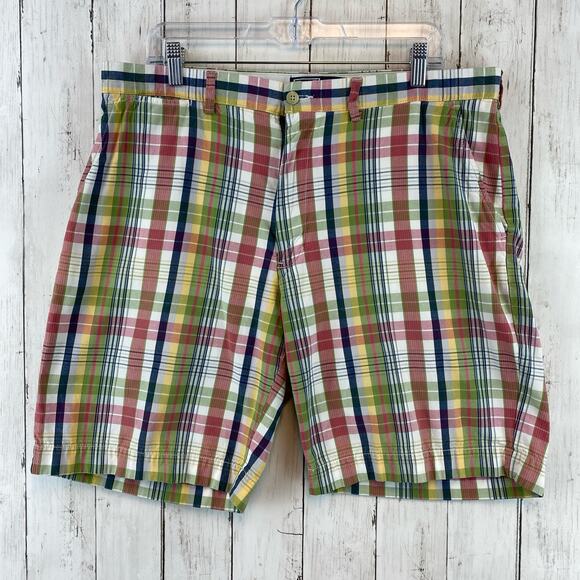 VTG 90s Polo Ralph Lauren Madras Plaid Patchwork 9" Prospect Shorts Size 36 - Picture 1 of 14